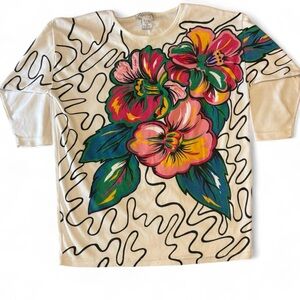 Vintage 80s Sideffects oversized floral tunic coverup top